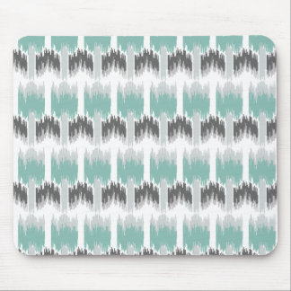 Grey Mint Aqua Modern Abstract Floral Ikat Pattern Mouse Pad