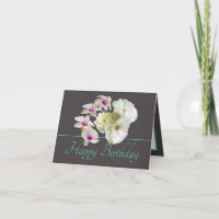 Grey Mint Bouquet White Roses Orchids Birthday