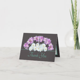 Grey Mint Chic Roses Crocuses Garland Thank You Card