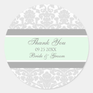 Grey Mint Damask Thank You Wedding Favour Tags