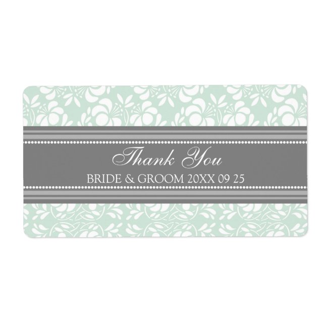 Grey Mint Damask Wedding Labels (Front)