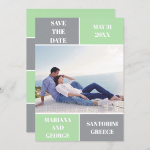 Grey, mint green colour block wedding Save the Dat Save The Date