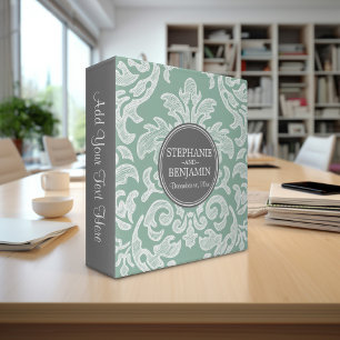 Grey & Mint Green Damask Pattern Wedding Binder