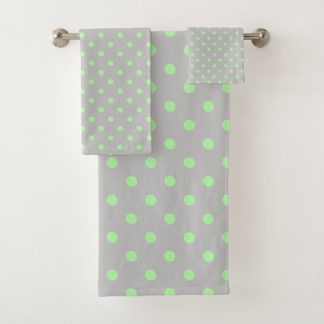 Grey Mint Green Polka Dot Bath Towel Set (Insitu)