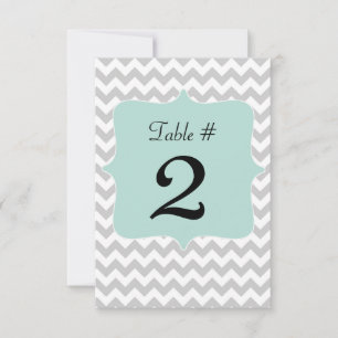Grey & Mint Green Wedding Table Number Card