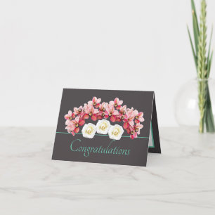 Grey Mint Orchid & Roses Bouquet Congratulations Card