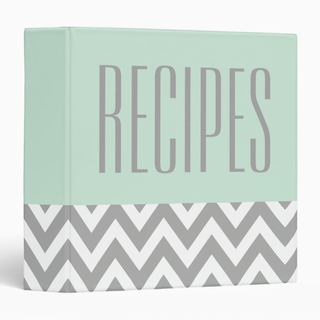 Grey Mint Recipe Organizer Binder Kitchen Gift (Front/Spine)