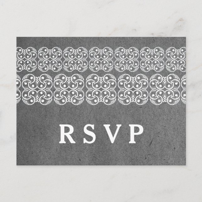 Grey Modern Bohemian RSVP Postcard (Front)