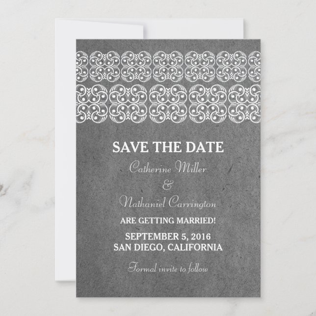 Grey Modern Bohemian Save the Date Invite (Front)