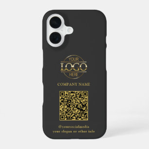 Grey Modern Business Logo & QR Code Promotional iPhone 16 Case