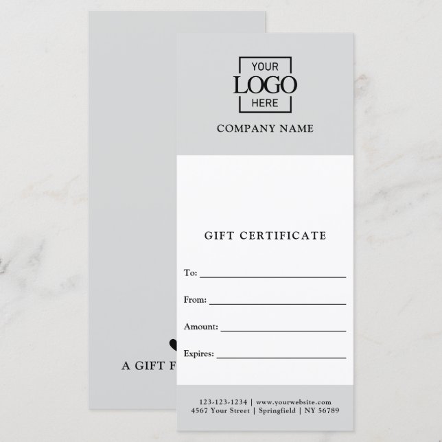Grey Modern Business Personalized Gift Certificate (Front/Back)