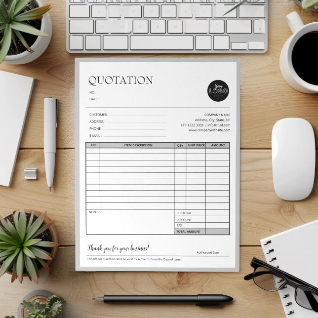 Grey Modern Business Quotation Invoice Sales Form Notepad (Grey Modern Professional Business Quotation Invoice Order Form Sales Receipt Mock Up)