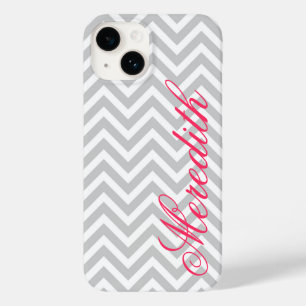 Grey Modern Chevron Stripes Custom Monogram Case-Mate iPhone 14 Case