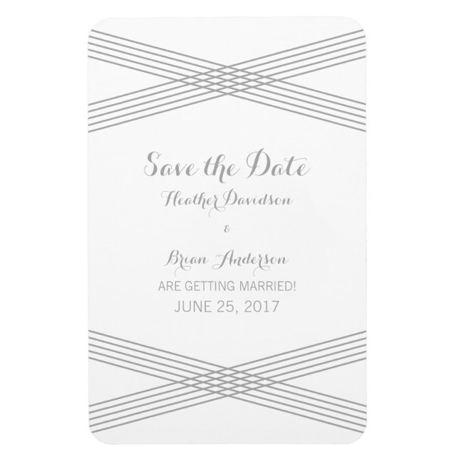 Grey Modern Deco Save the Date Magnet (Vertical)