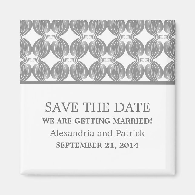 Grey Modern Deco Save the Date Magnet (Front)