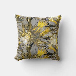 Grey Modern Elegant Abstract Floral Throw Pillow