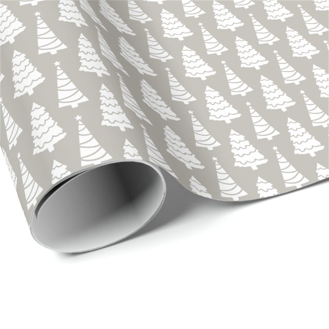 Grey Modern Elegant Christmas Trees Gift Wrapping Paper (Roll Corner)