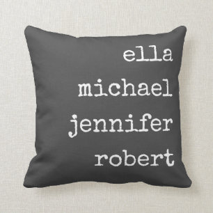 Grey Modern Farmhouse Personalized Family Names Throw Pillow