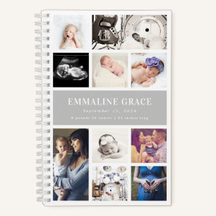 Grey Modern Gallery Ten Baby Photo Collage Notebook