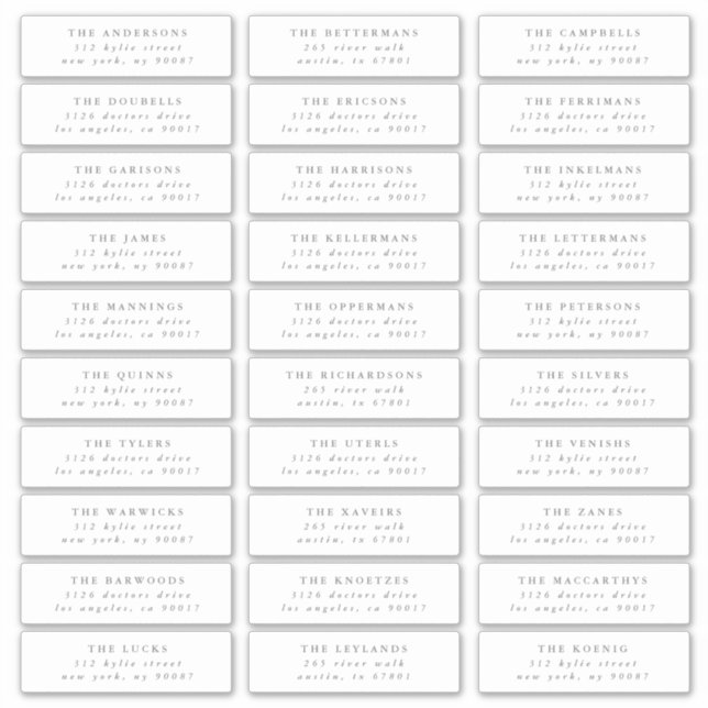 Grey modern individual wedding address labels (Front)