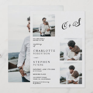 Grey modern minimalist initials photo wedding invitation