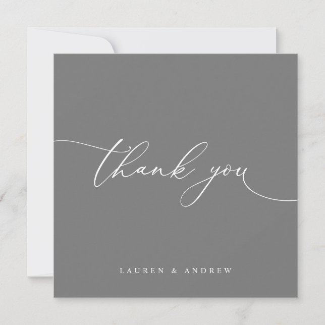 Grey Modern Minimalist Wedding Thank You Card (Front)
