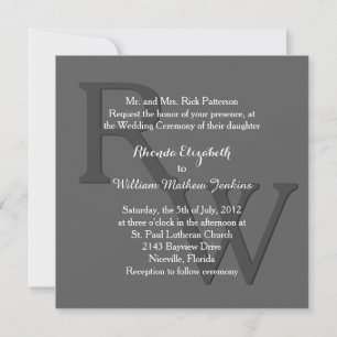 Grey Modern Monogram Wedding Invitation