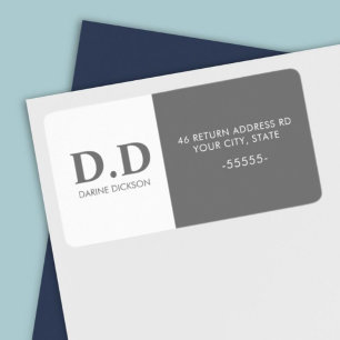 Grey Modern Monogrammed Return Address  Label
