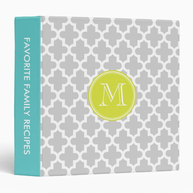 Grey Modern Moroccan Pattern Custom Monogram Binder (Front/Spine)