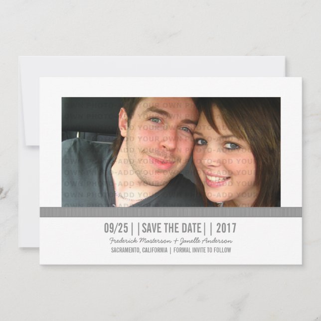 Grey Modern Photo Save the Date Invite (Front)