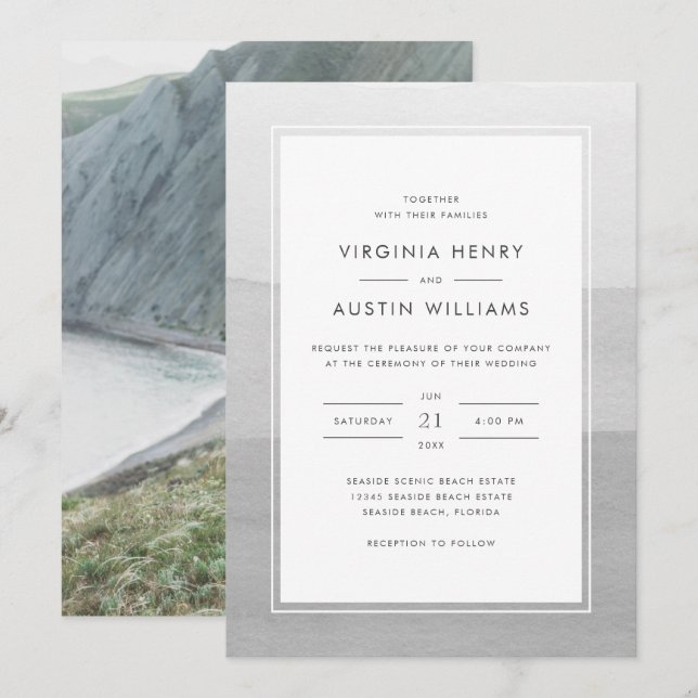 Grey Modern Photo Wedding Invitation (Front/Back)