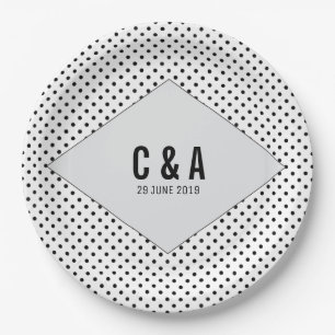 Grey Modern Polka Dots Wedding Paper Plate