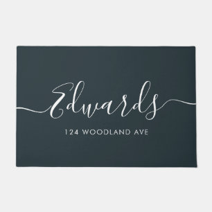 Grey Modern Script Personalized Doormat