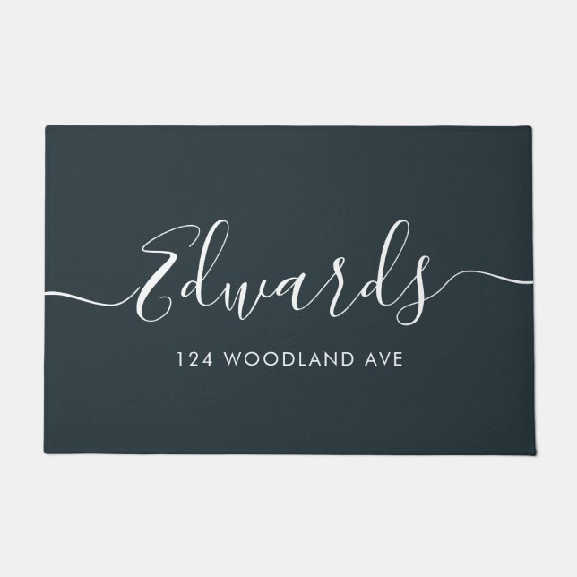 Grey Modern Script Personalized Doormat (Front)