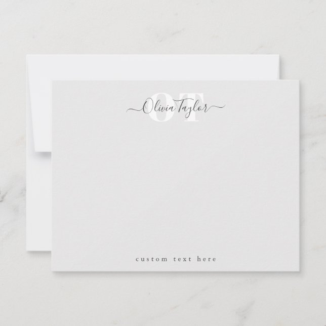 Grey Modern Script Personalized Stationery Note Ca Card (Front)
