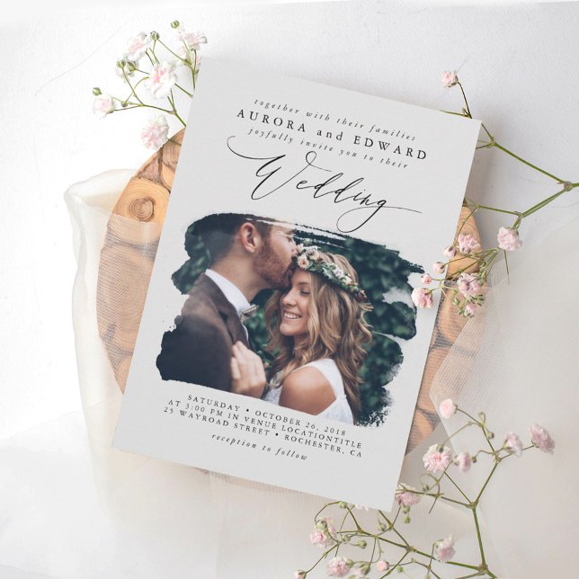 Grey Modern Stylish Boho Wedding Photo Invitation (Creator Uploaded)