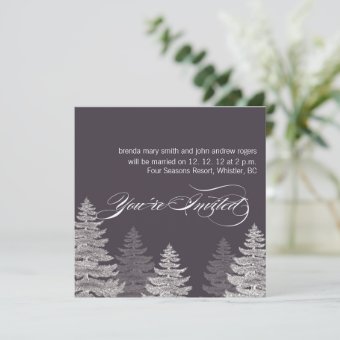 Grey Modern Winter Wedding Invitations Trees | Zazzle