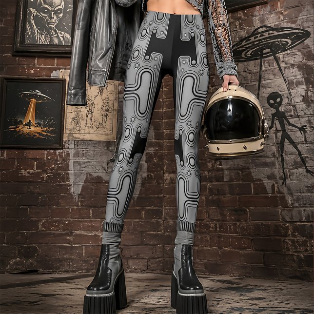 Grey Monochromatic 80s Synth Futuristic Robot Leggings (Creator Uploaded)