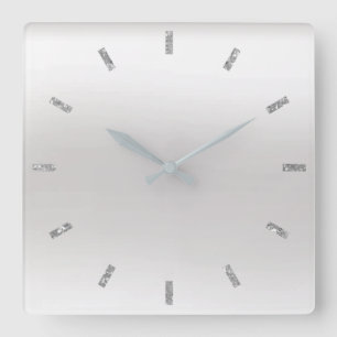 Grey Monochromatic White Ombre Minimal Glitter Square Wall Clock