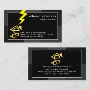 Grey Monochrome Frame Yellow Lightning Business Card