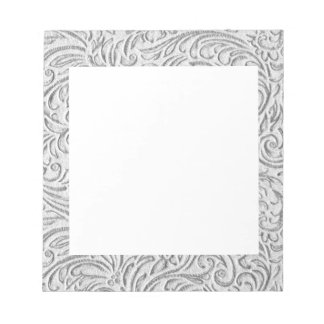 Grey Monochrome Vintage Floral Scrollwork Graphic Notepad