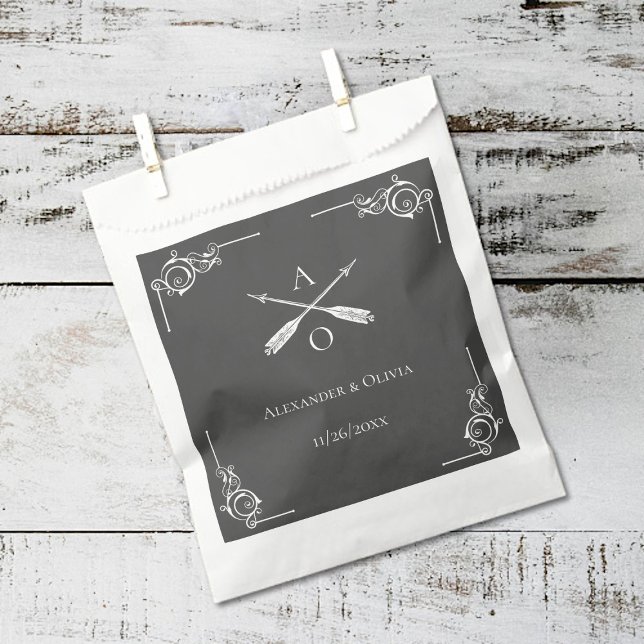 Grey Monogram and Arrows Wedding Favour Bag (Gray Monogram and Arrows Wedding Favor Bags)
