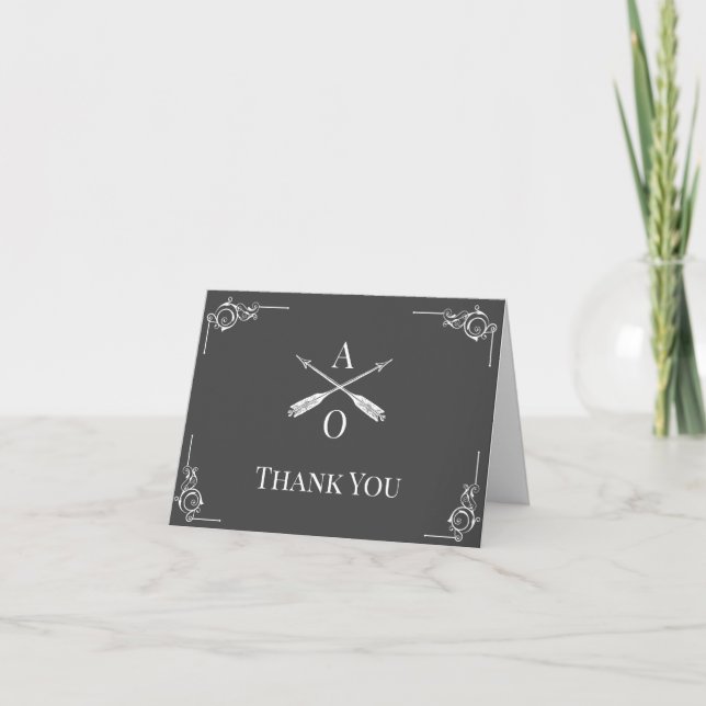 Grey Monogram and Arrows Wedding Thank You (Front)