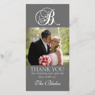 Grey Monogram B Wedding Thank You Photo Card