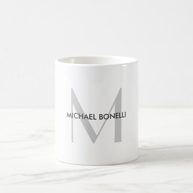 Grey Monogram Black White Name Coffee Mug (Center)