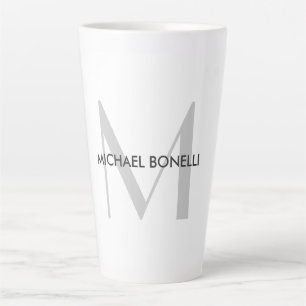 Grey Monogram Black White Name  Latte Mug