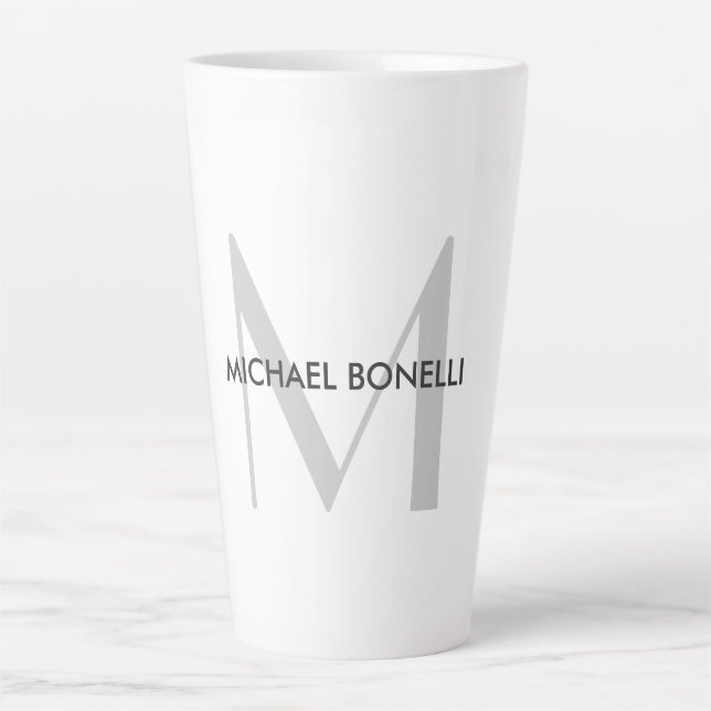Grey Monogram Black White Name  Latte Mug (Front)