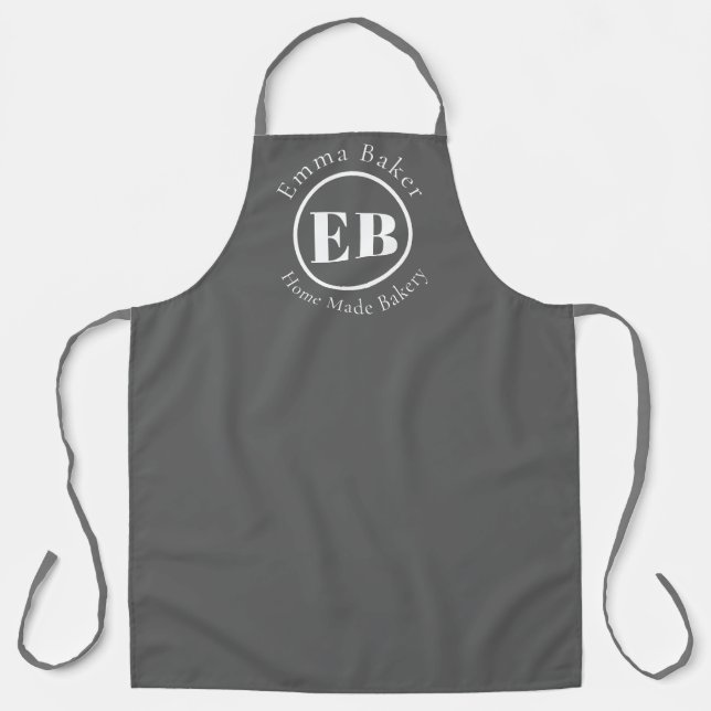 Grey Monogram Chef Apron Personalized Logo (Front)