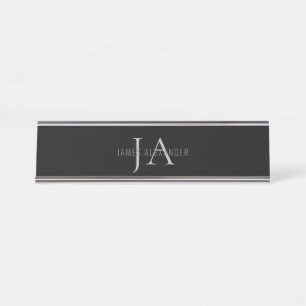 Grey Monogram Custom Name  Desk Name Plate