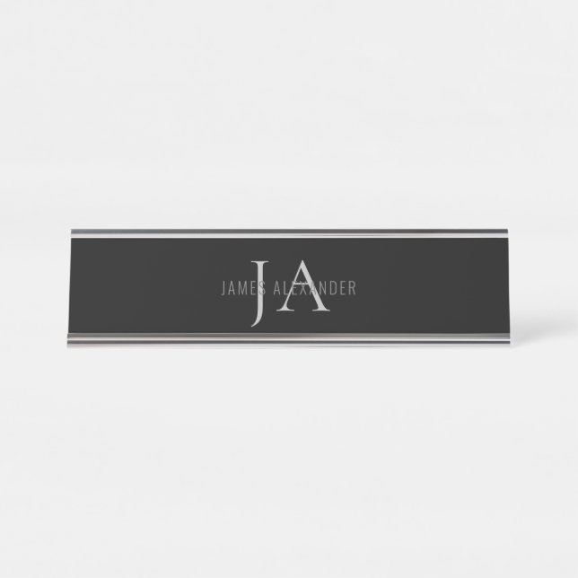 Grey Monogram Custom Name  Desk Name Plate (Front)